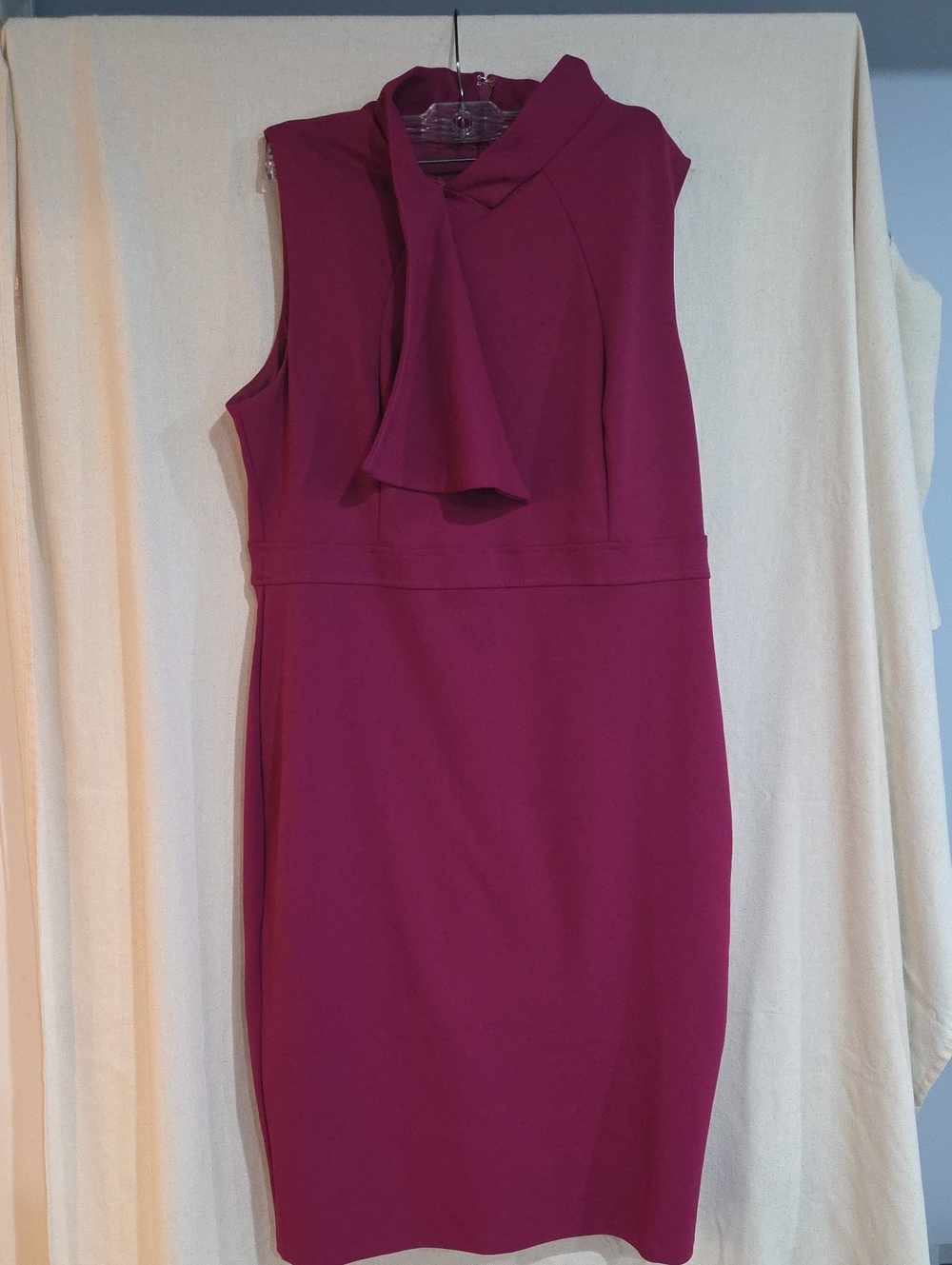 New York & Company Sleeveless Magenta Sheath Dress with Neck Tie
